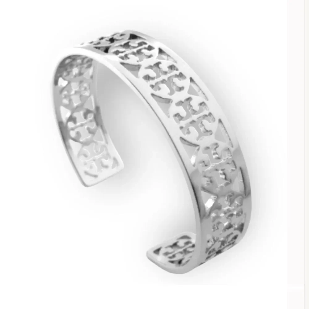 TORY BURCH SILVER CIRCLE LOGO BRACELET
